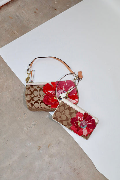 Coach Poppy Flower Demi Bag & Matching Wristlet – Red/Brown | Rare Find | Style 6264