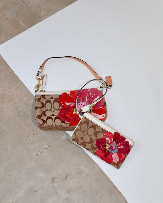 Coach Poppy Flower Demi Bag & Matching Wristlet – Red/Brown | Rare Find | Style 6264