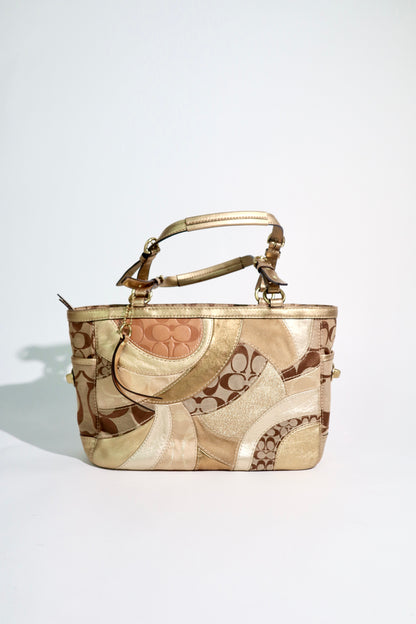 Coach Gold Metallic Mosaic Patchwork Signature Gallery Tote