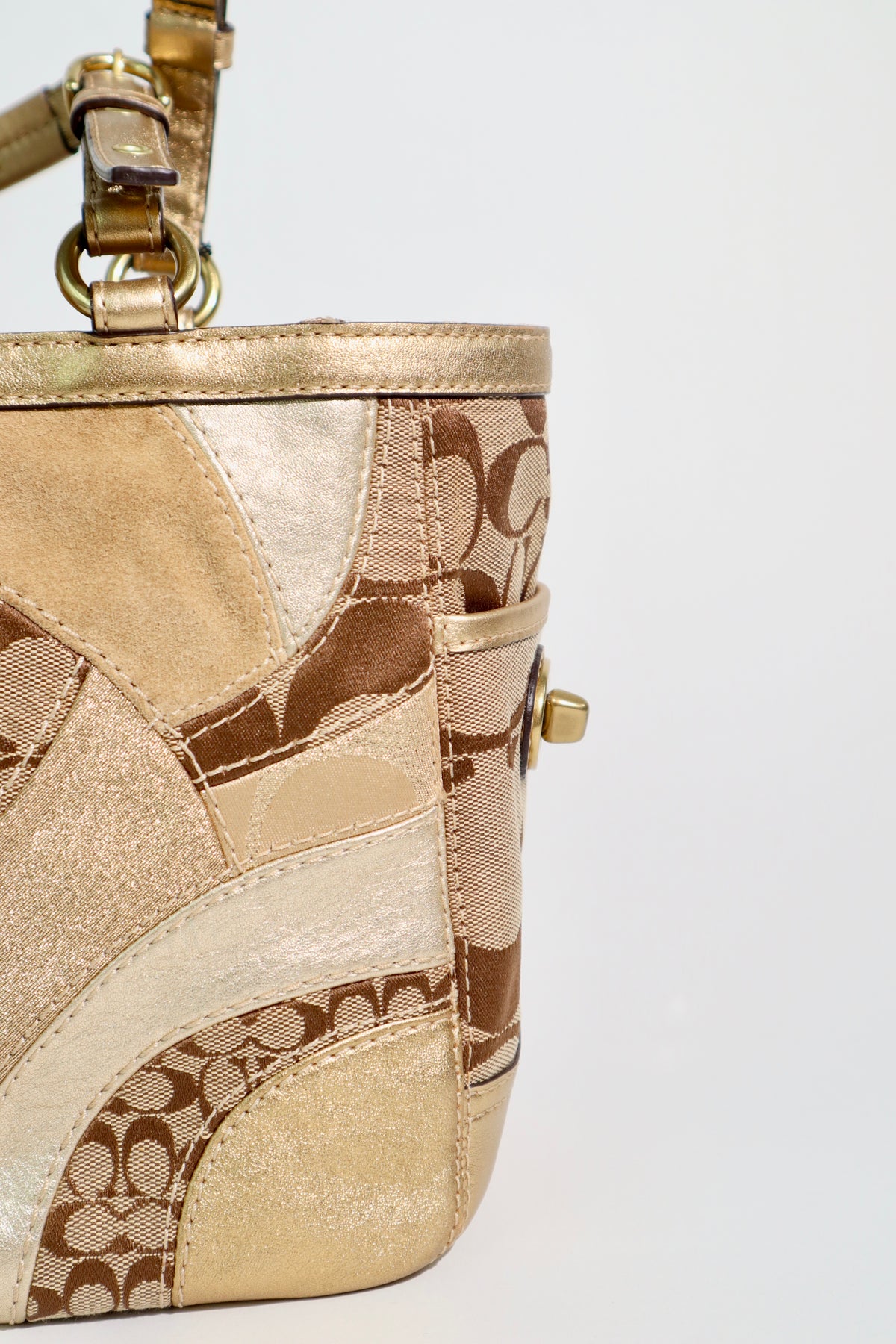 Coach Gold Metallic Mosaic Patchwork Signature Gallery Tote