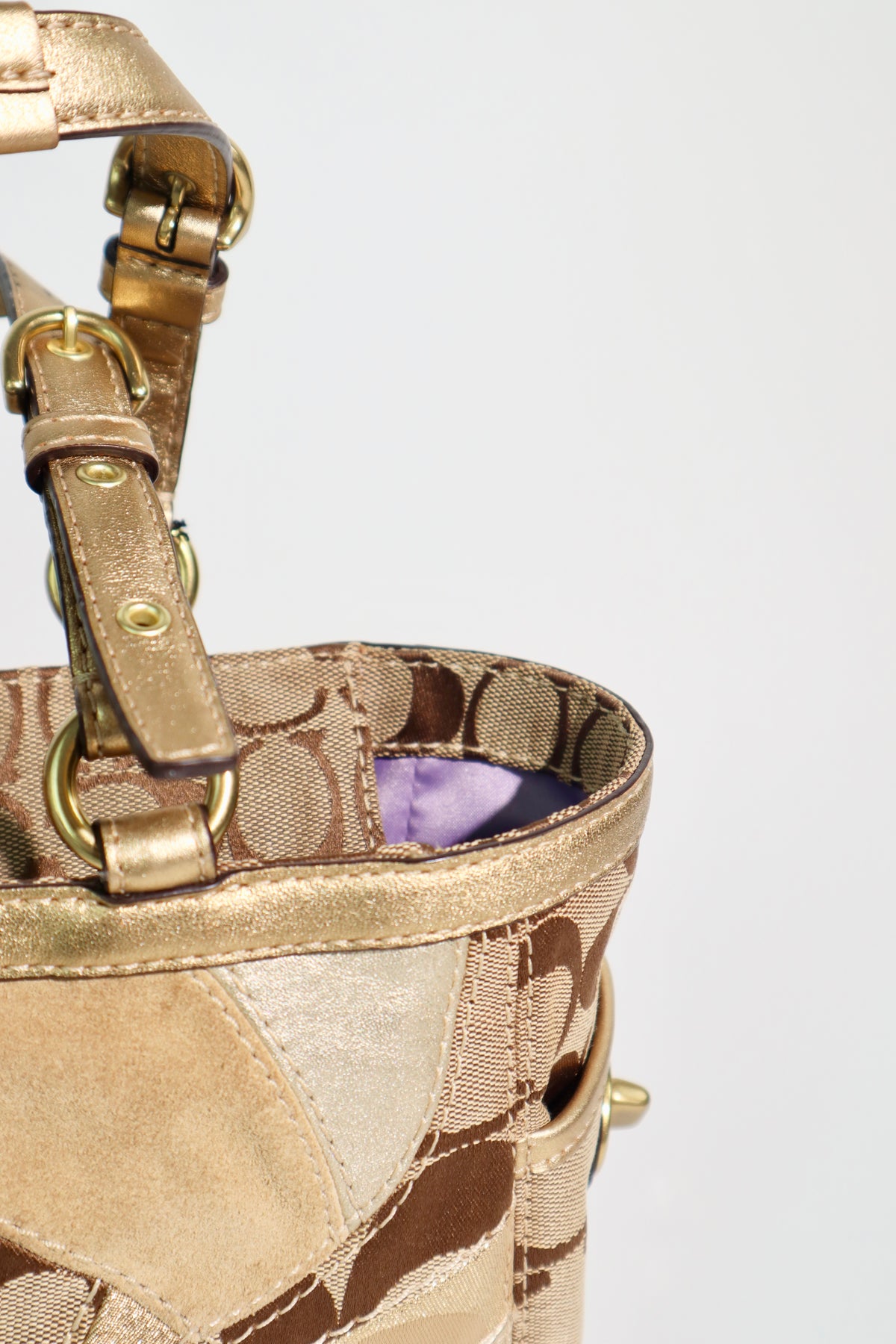 Coach Gold Metallic Mosaic Patchwork Signature Gallery Tote