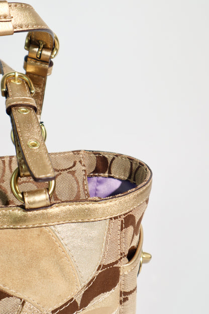 Coach Gold Metallic Mosaic Patchwork Signature Gallery Tote