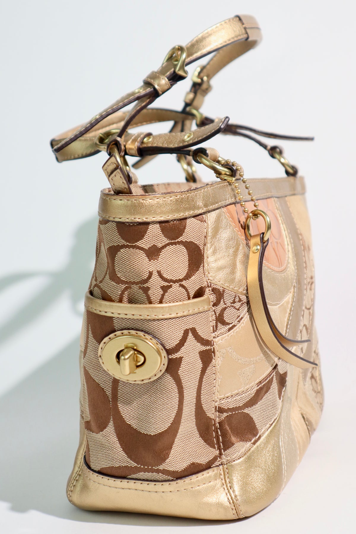 Coach Gold Metallic Mosaic Patchwork Signature Gallery Tote