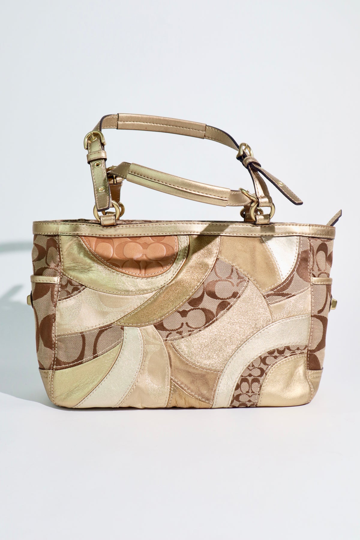 Coach Gold Metallic Mosaic Patchwork Signature Gallery Tote