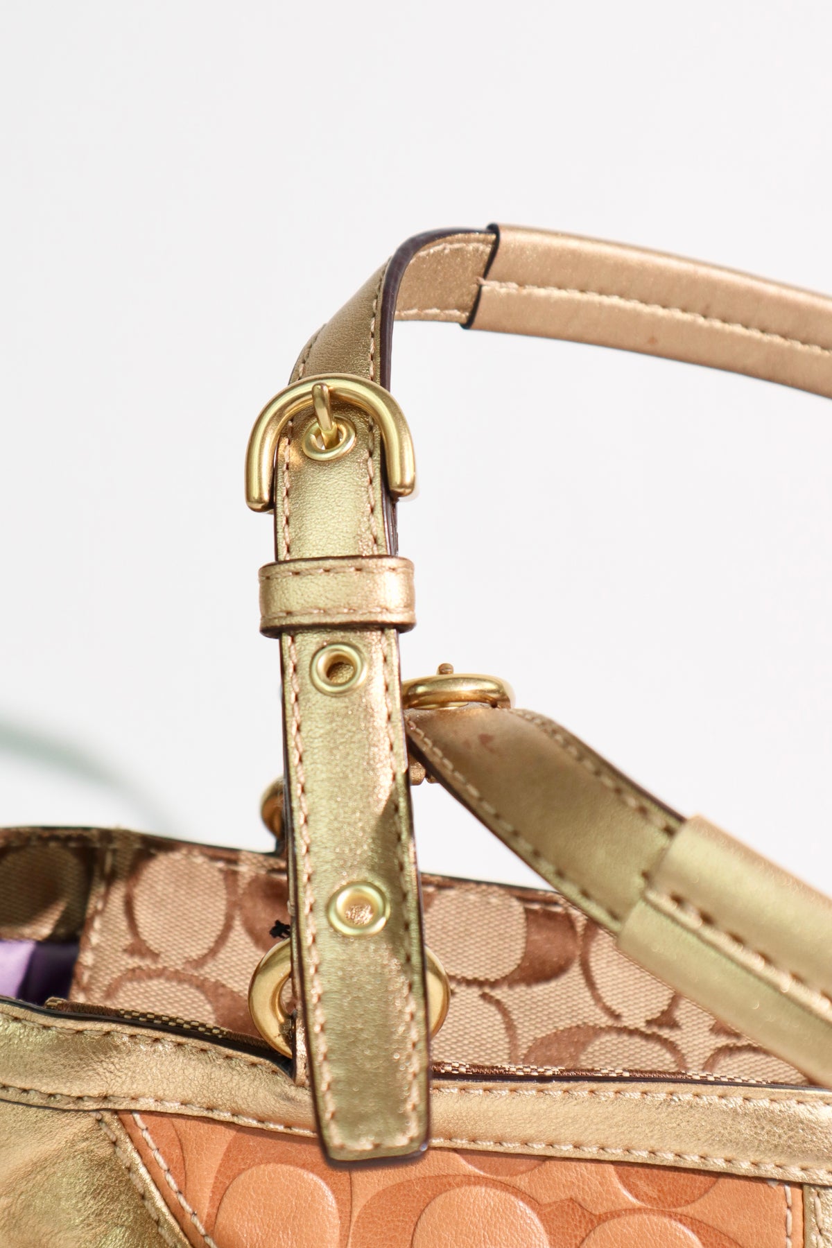 Coach Gold Metallic Mosaic Patchwork Signature Gallery Tote