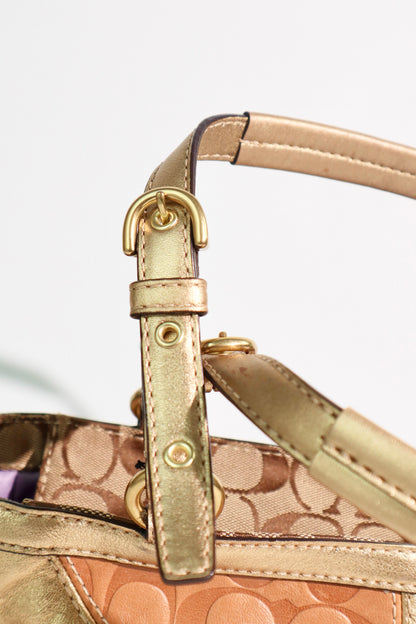 Coach Gold Metallic Mosaic Patchwork Signature Gallery Tote