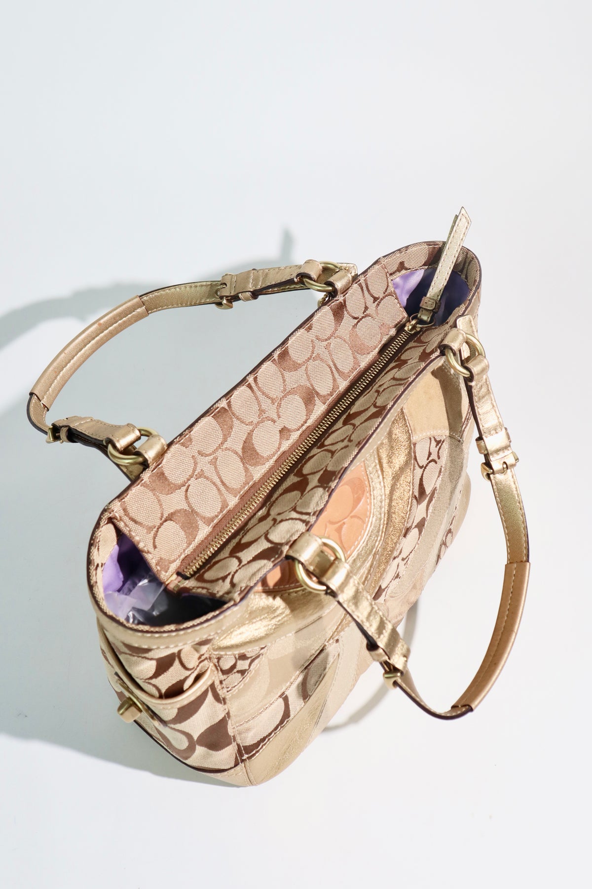 Coach Gold Metallic Mosaic Patchwork Signature Gallery Tote