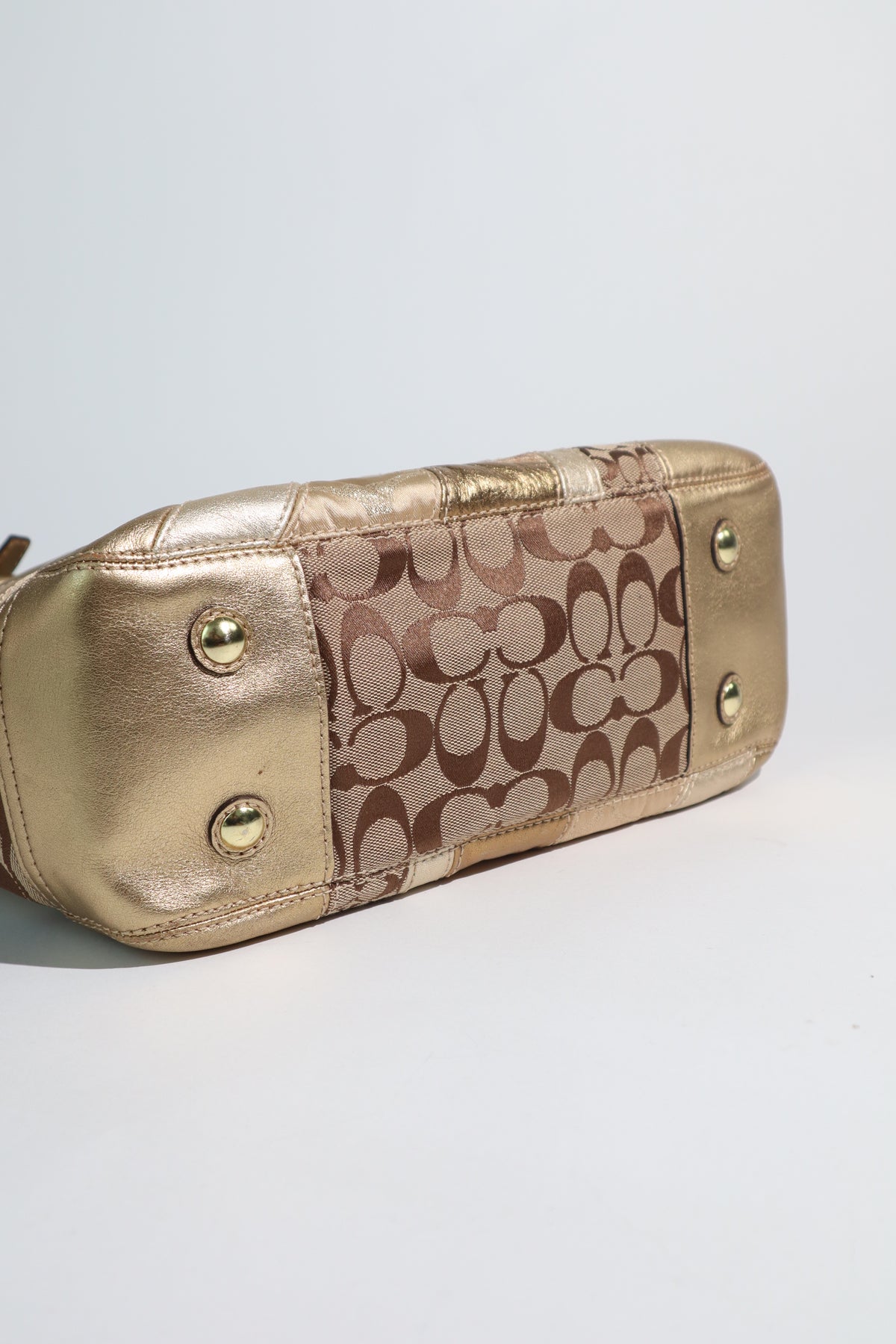 Coach Gold Metallic Mosaic Patchwork Signature Gallery Tote