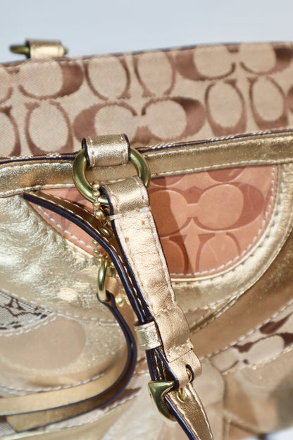 Coach Gold Metallic Mosaic Patchwork Signature Gallery Tote