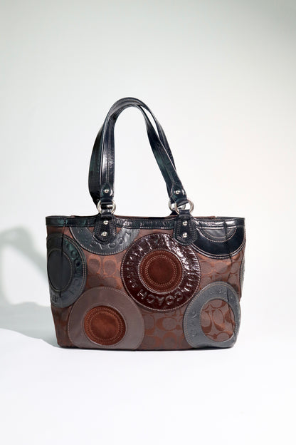 Coach Circle Mosaic Patchwork East West Tote – Style F15466 (Rare)