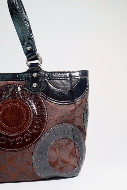 Coach Circle Mosaic Patchwork East West Tote – Style F15466 (Rare)