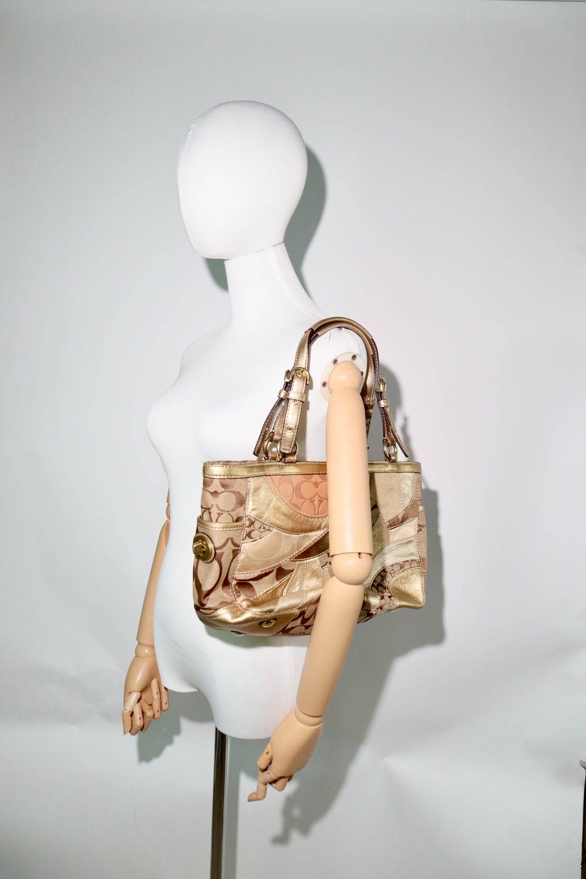 Coach Gold Metallic Mosaic Patchwork Signature Gallery Tote