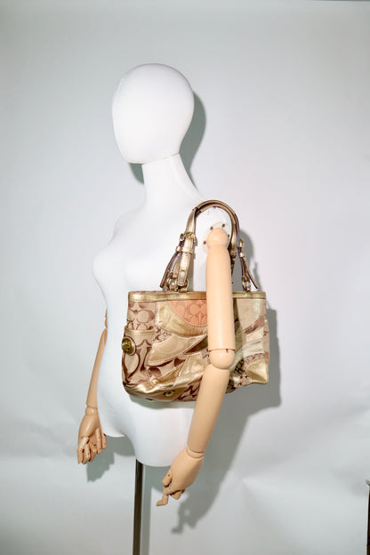 Coach Gold Metallic Mosaic Patchwork Signature Gallery Tote
