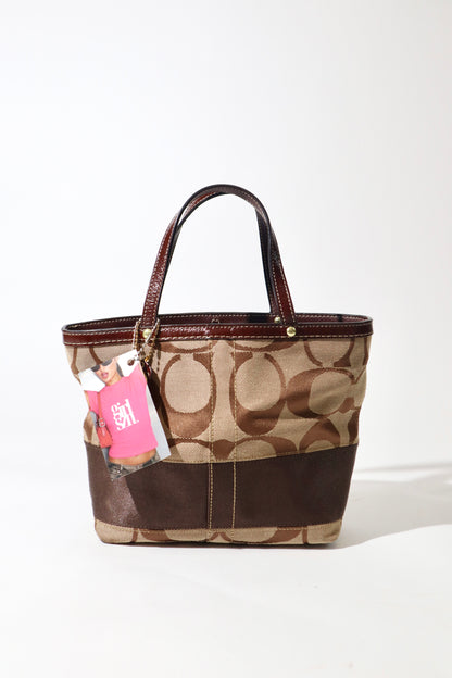 Coach Madeline Mini Tote in Braun mit goldfarbenem Drehverschluss – F12463