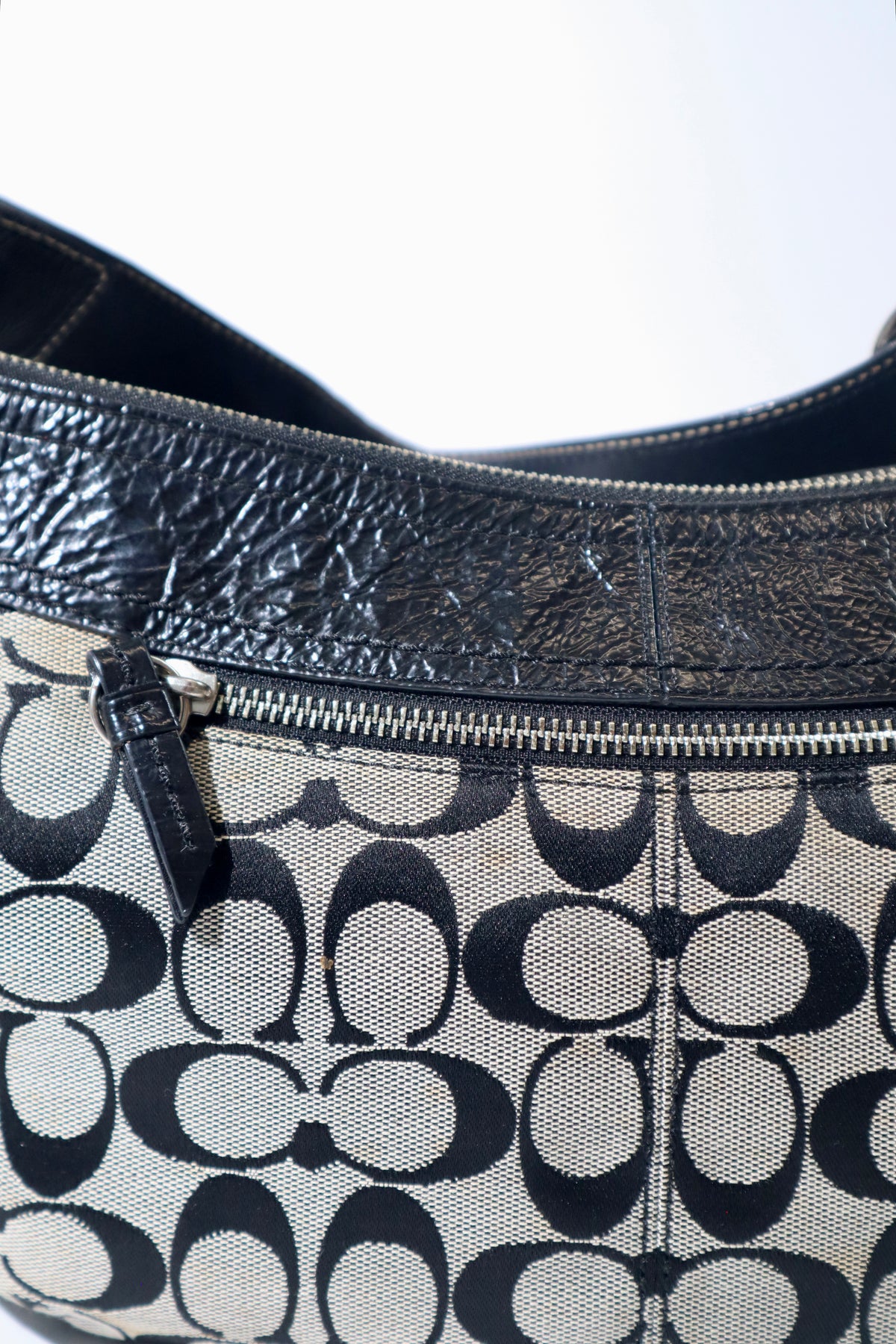 Coach Signature Canvas Shoulder Bag in Black/Grey – F13740