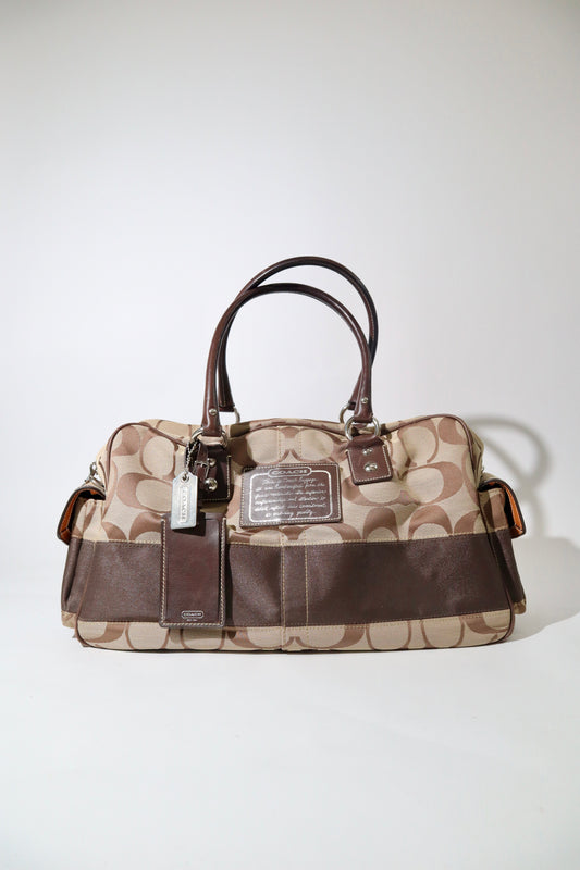 Coach Signature Stripe Boston Duffel Travel Bag, style F10392 (Silver Hardware)