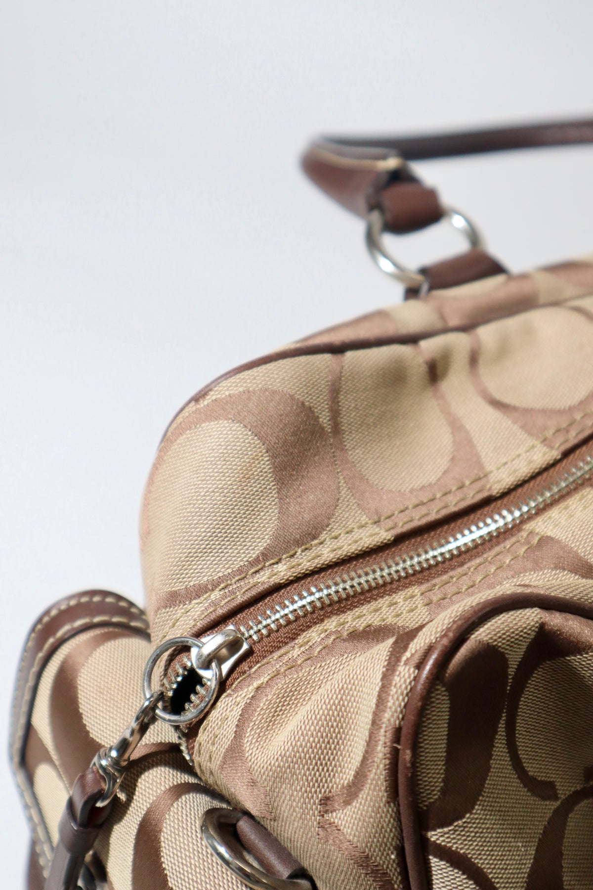 Coach Signature Stripe Boston Duffel Travel Bag, style F10392 (Silver Hardware)