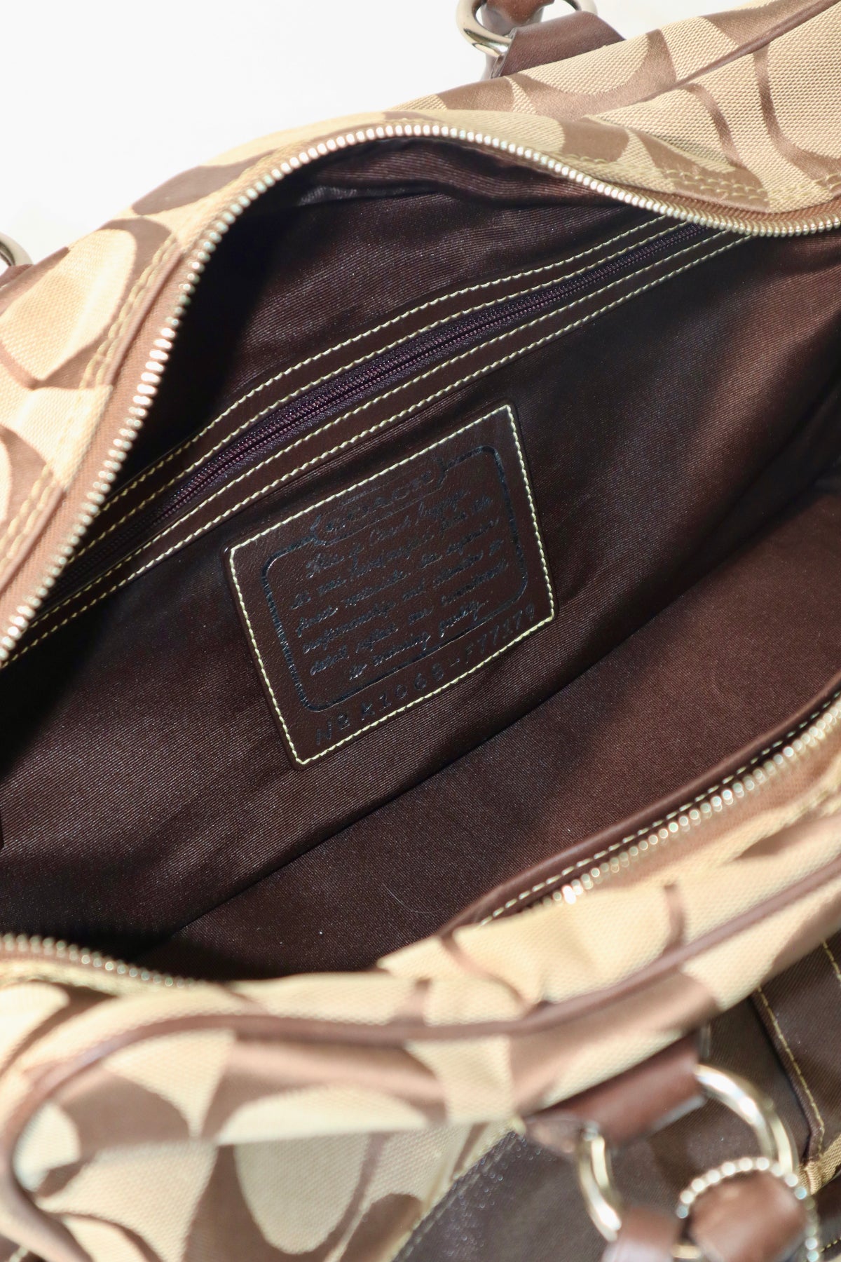 Coach Signature Stripe Boston Duffel Travel Bag, style F10392 (Silver Hardware)