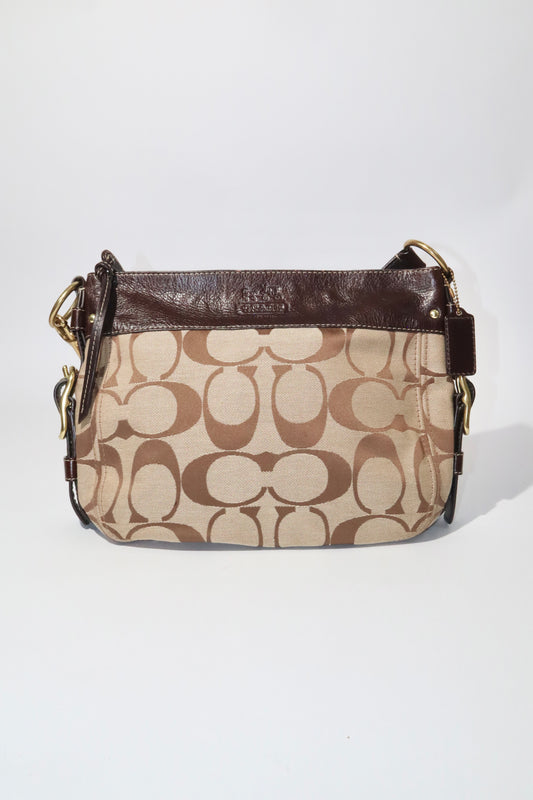 Vintage Coach Zoe Shoulder Bag in Signature Canvas with Brown Leather Trim - 12674