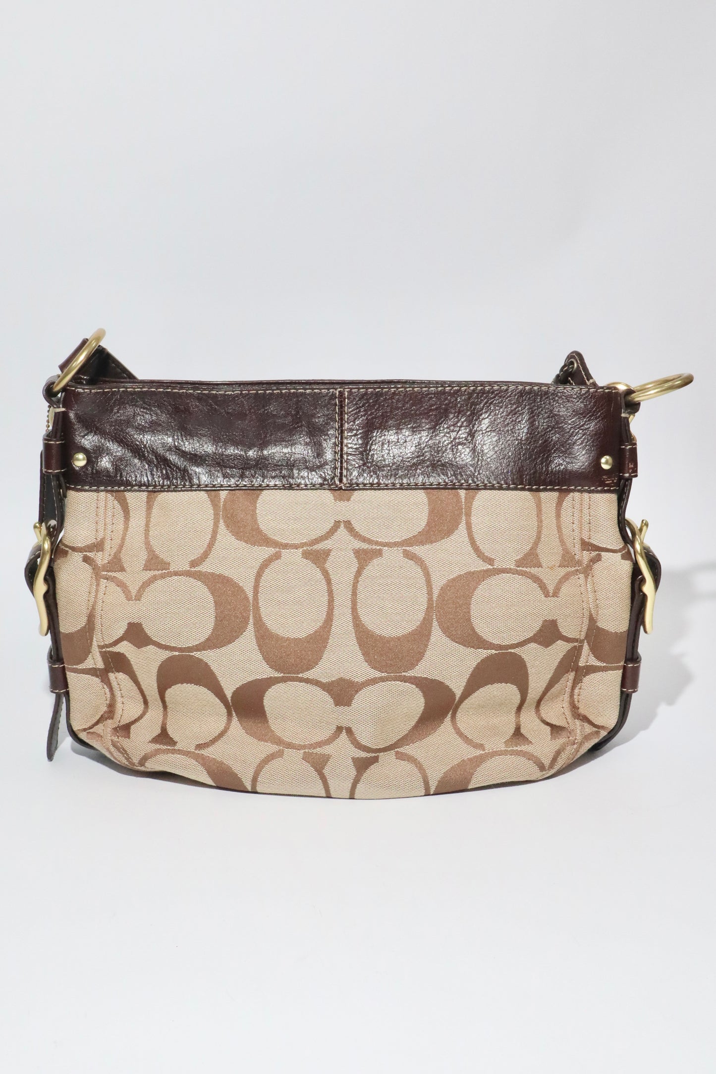 Vintage Coach Zoe Shoulder Bag in Signature Canvas with Brown Leather Trim - 12674