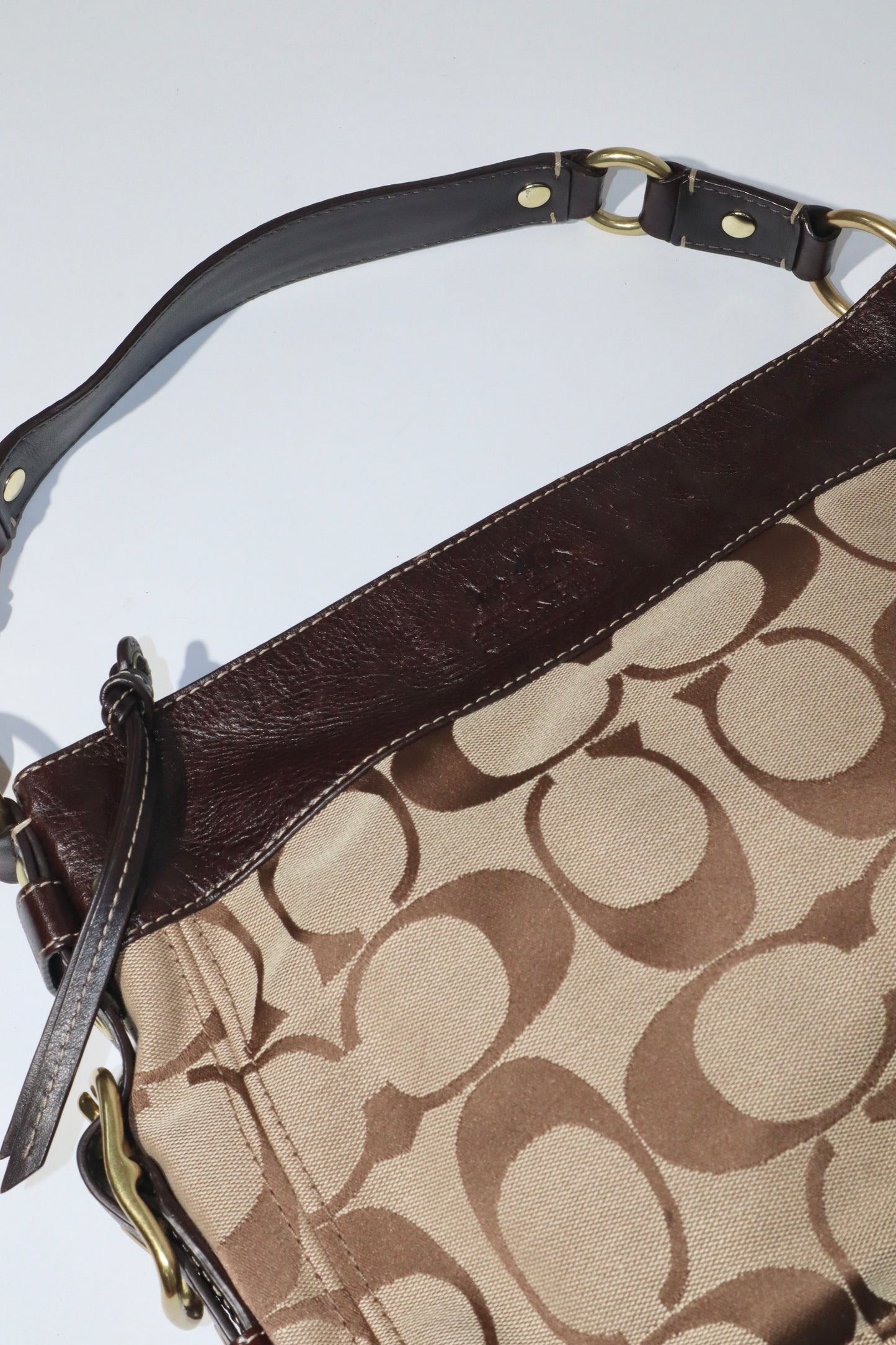 Vintage Coach Zoe Shoulder Bag in Signature Canvas with Brown Leather Trim - 12674