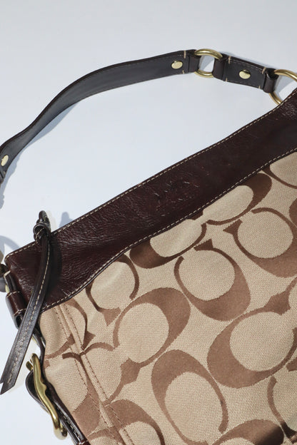 Vintage Coach Zoe Shoulder Bag in Signature Canvas with Brown Leather Trim - 12674
