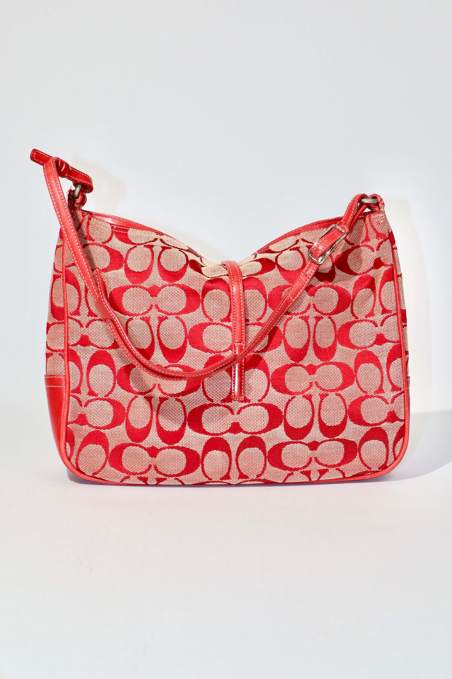 Vintage Coach 2001 Red Clip Tote Shoulder Bag shown from the back