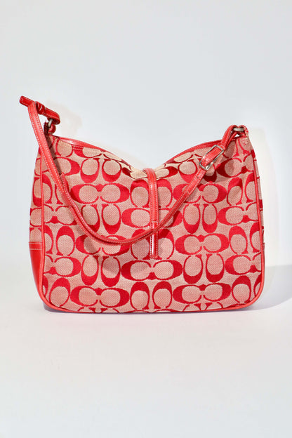 Vintage Coach 2001 Red Clip Tote Shoulder Bag shown from the back
