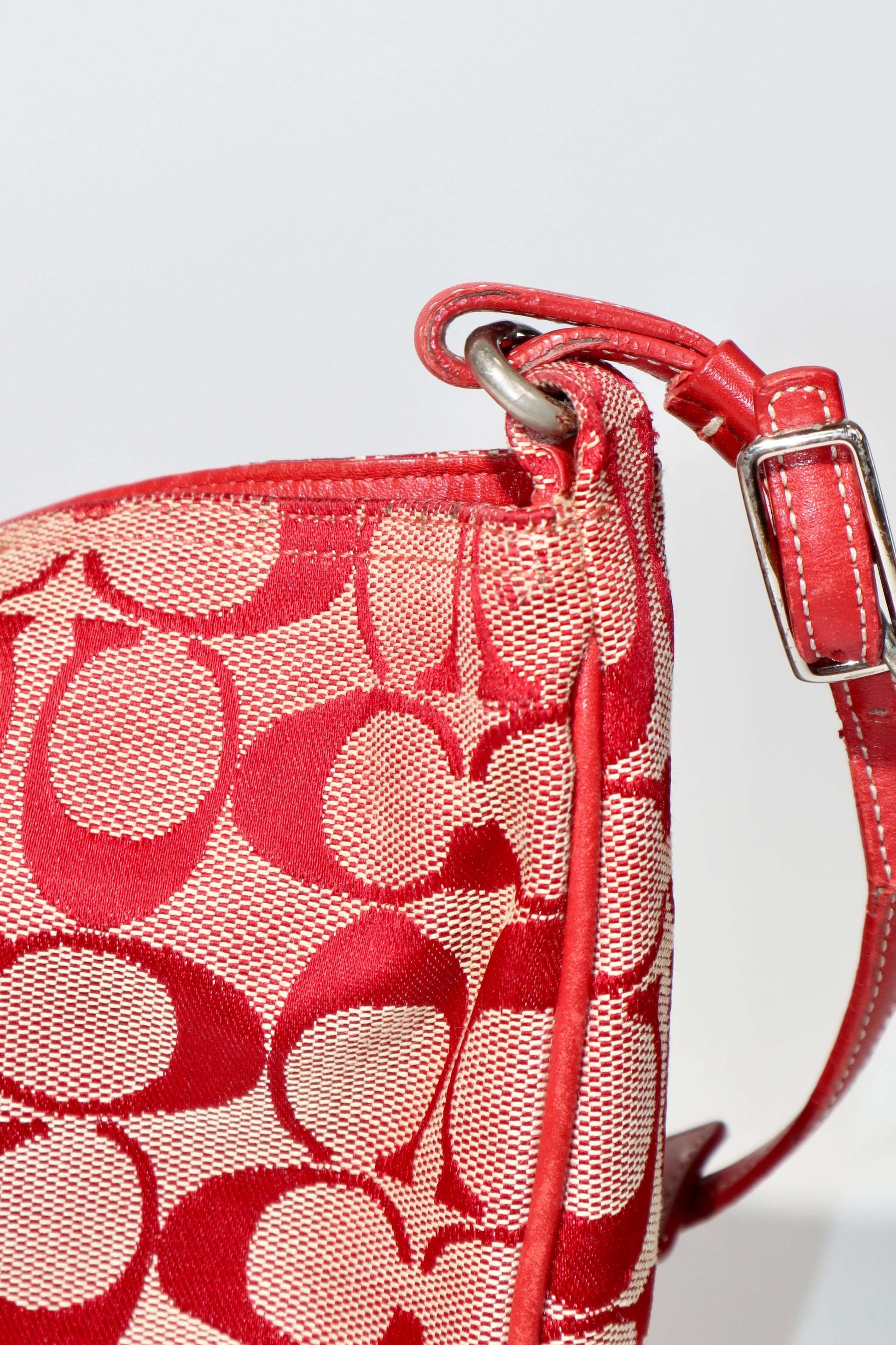 Vintage Coach 2001 Red Clip Tote Shoulder Bag shown from back side