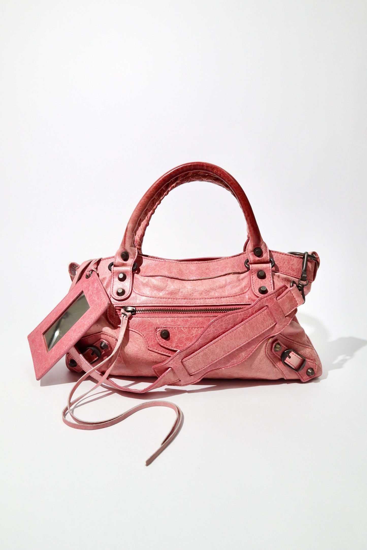 Balenciaga The First’ Pink Leather 2-Way Handbag front view