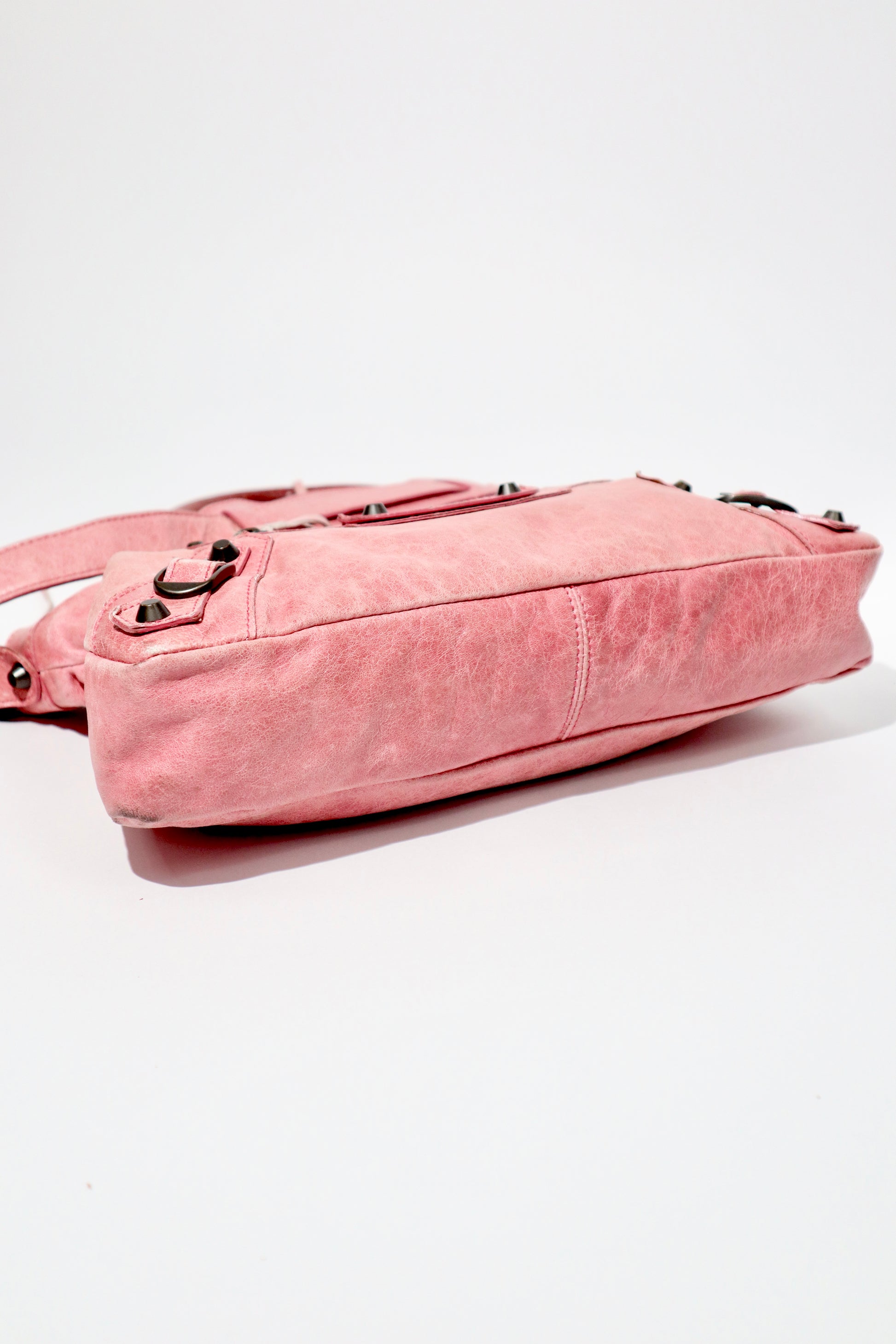 Balenciaga The First’ Pink Leather 2-Way Handbag bottom view 