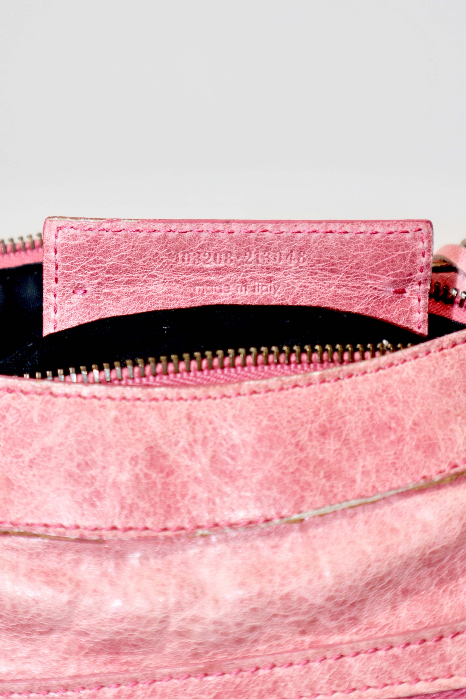 Balenciaga The First’ Pink Leather 2-Way Handbag showing the serial number 