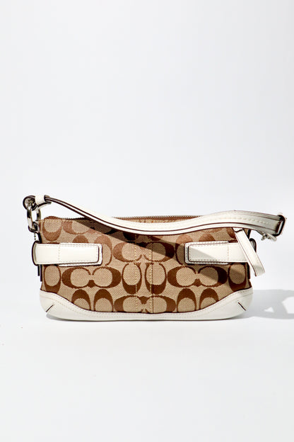 Vintage Coach 2005 Mini Belt Shoulder Bag in Tan & Brown side view on white background