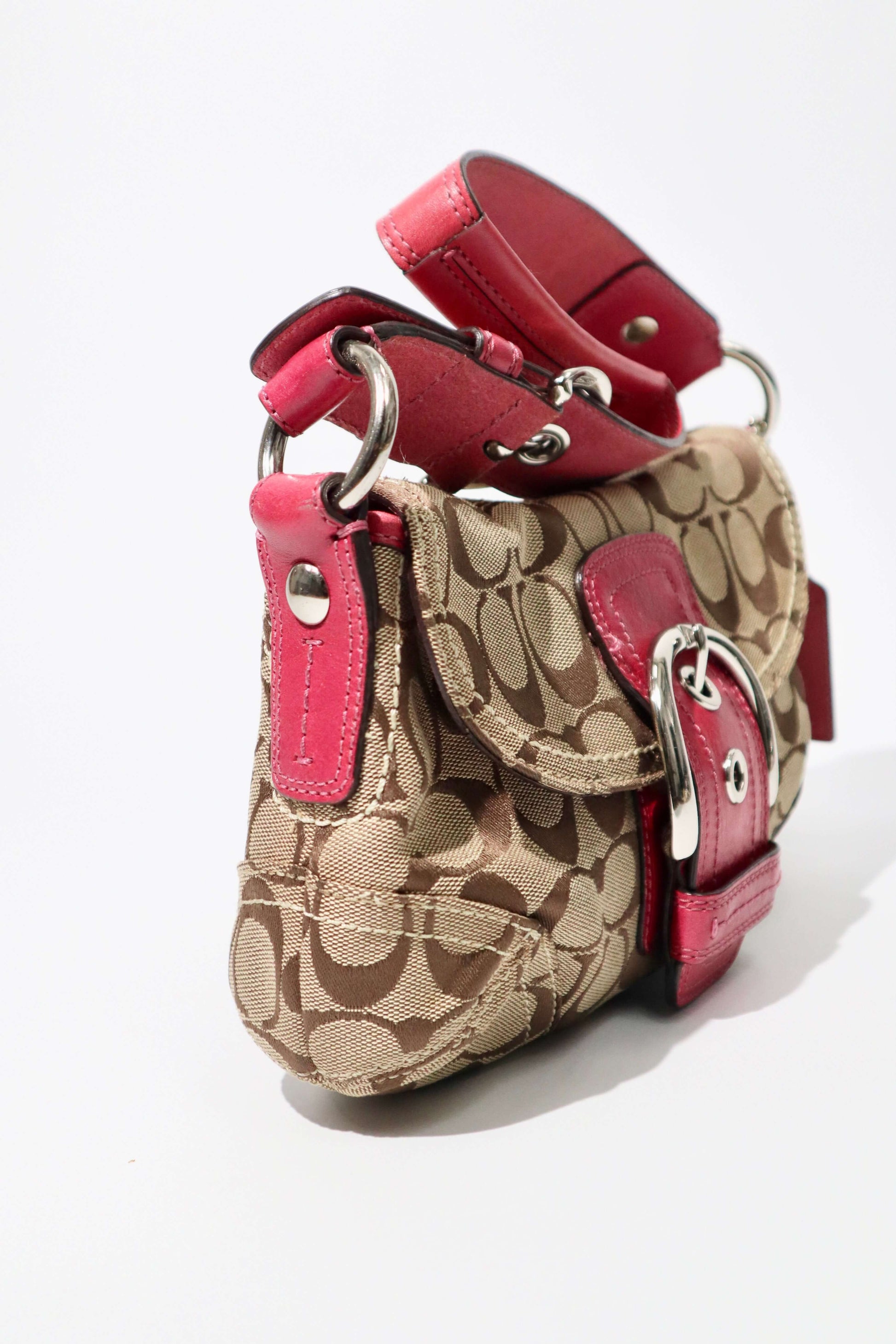 Vintage Coach 2007 Signature Soho Belt Shoulder Bag in Pink from the side