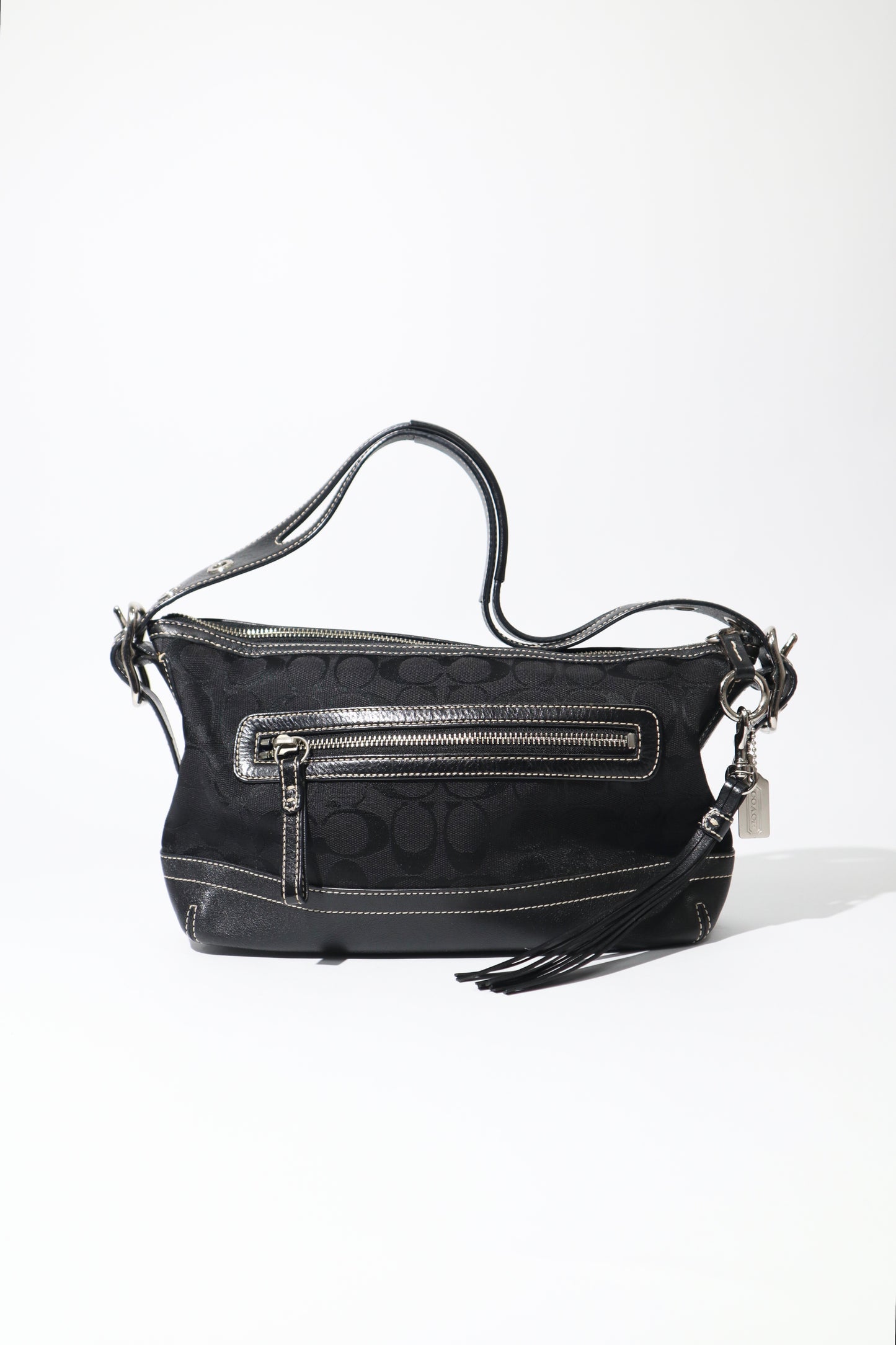 Vintage Coach 2004 Black Canvas Bucket Shoulder Bag front view 