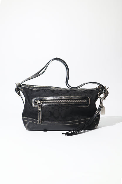 Vintage Coach 2004 Black Canvas Bucket Shoulder Bag front view 