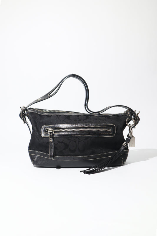 Vintage Coach 2004 Black Canvas Bucket Shoulder Bag front view 