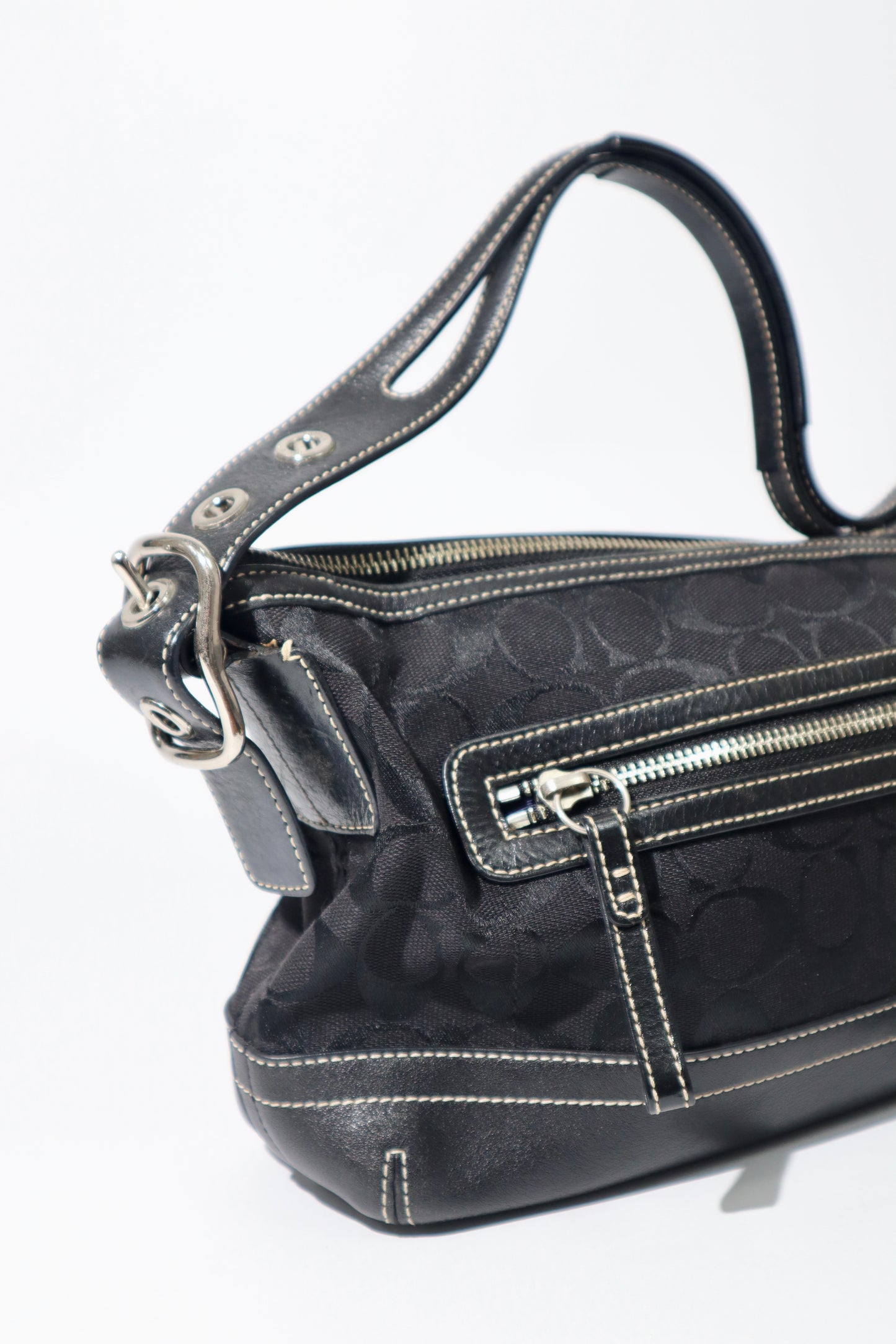 Vintage Coach 2004 Black Canvas Bucket Shoulder Bag side view 