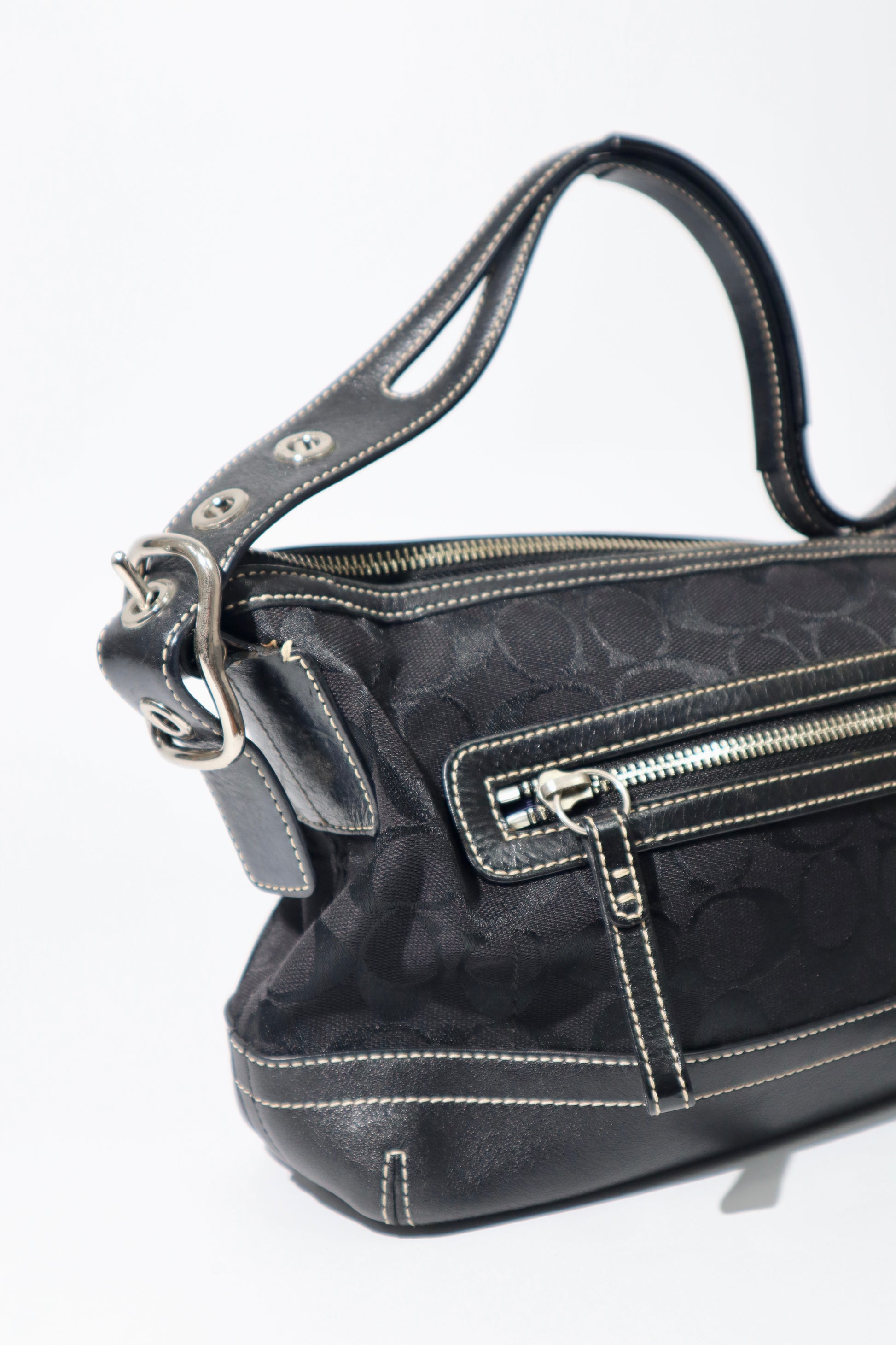 Vintage Coach 2004 Black Canvas Bucket Shoulder Bag side view 