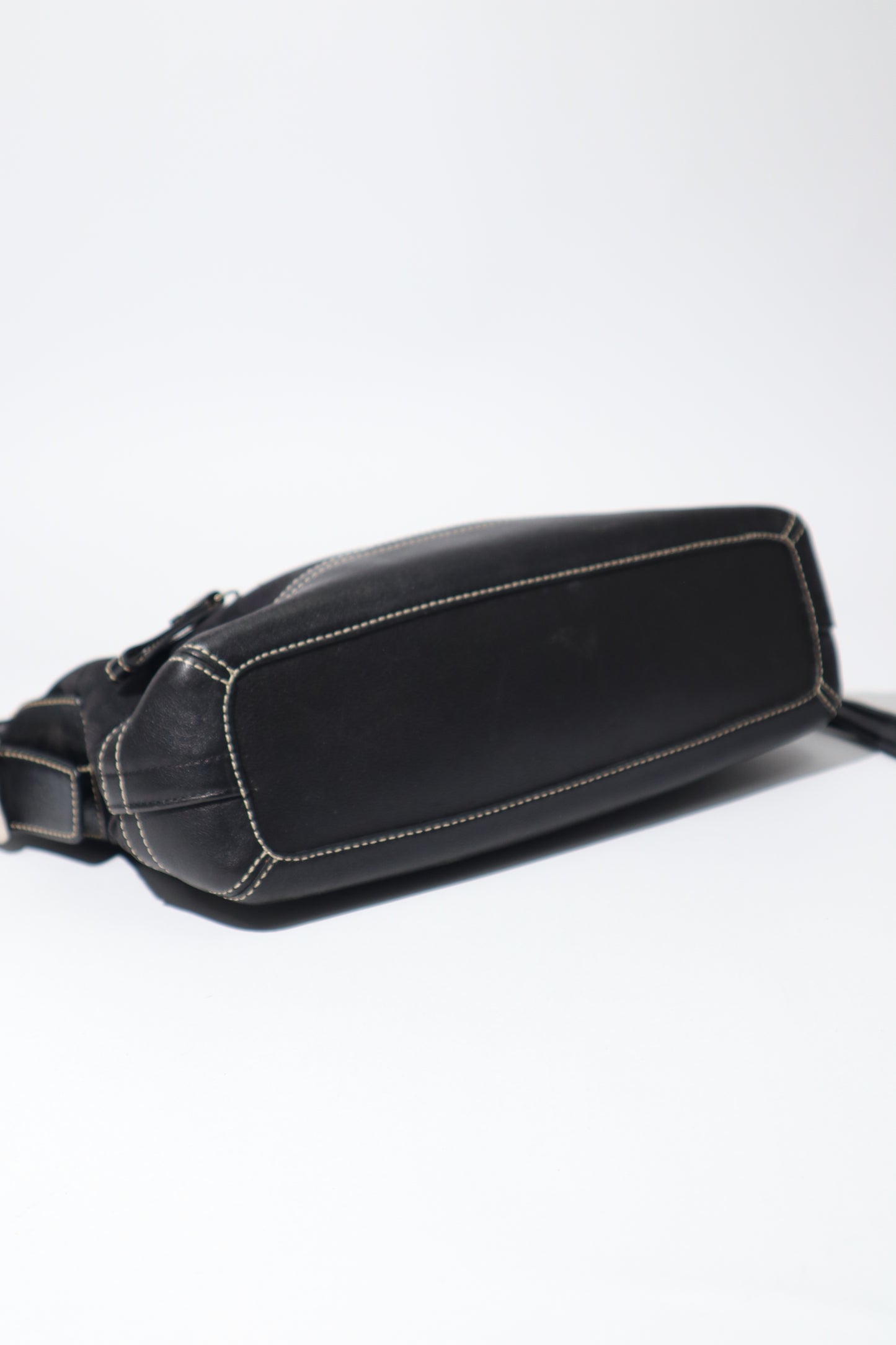 Vintage Coach 2004 Black Canvas Bucket Shoulder Bag bottom view 