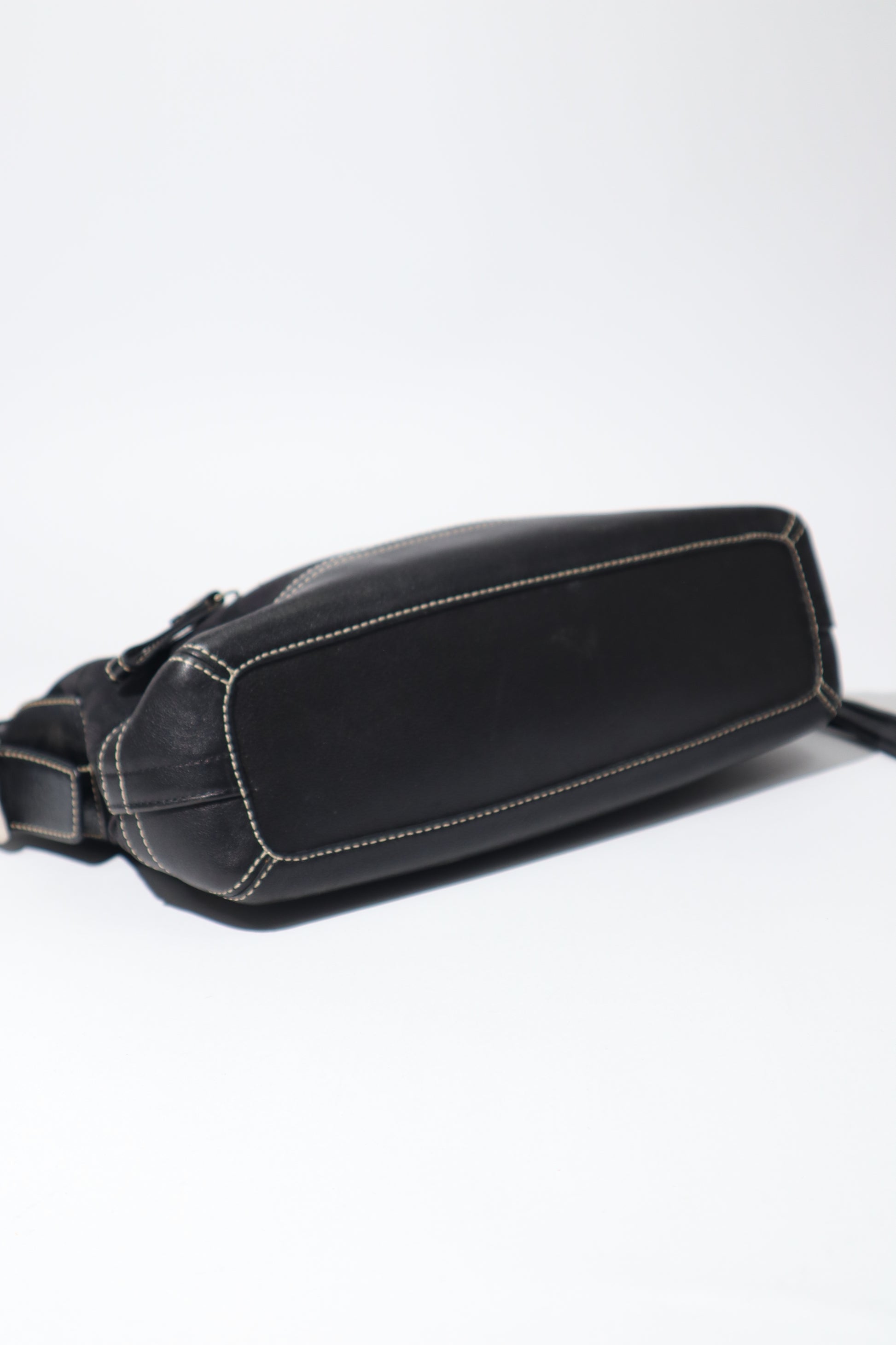 Vintage Coach 2004 Black Canvas Bucket Shoulder Bag bottom view 