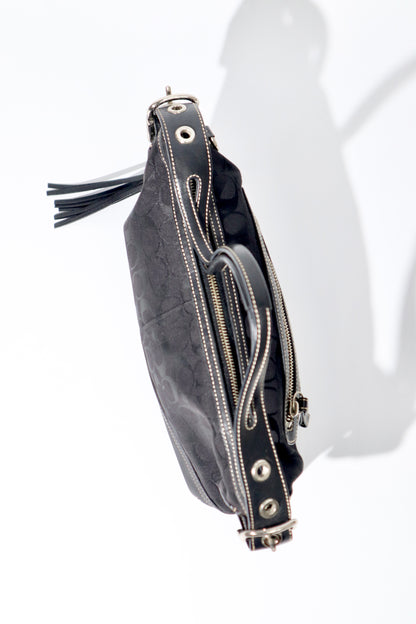 Vintage Coach 2004 Black Canvas Bucket Shoulder Bag top view 