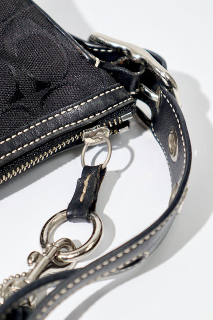 Vintage Coach 2004 Black Canvas Bucket Shoulder Bag zip view and handle view 