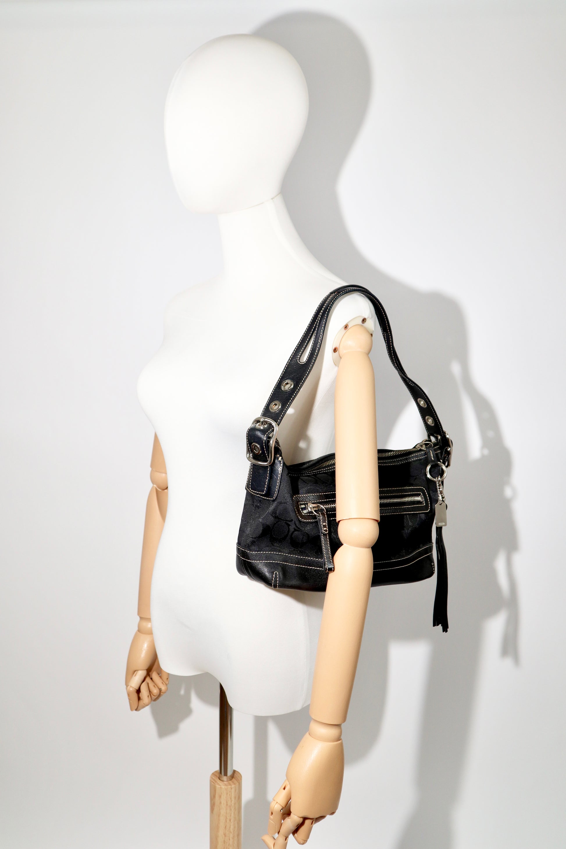 Vintage Coach 2004 Black Canvas Bucket Shoulder Bag mannequin 