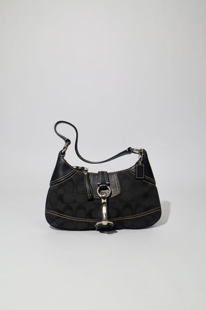Coach Signature Hampton Black Canvas Shoulder Bag with Silver Horsebit Buckle -10283