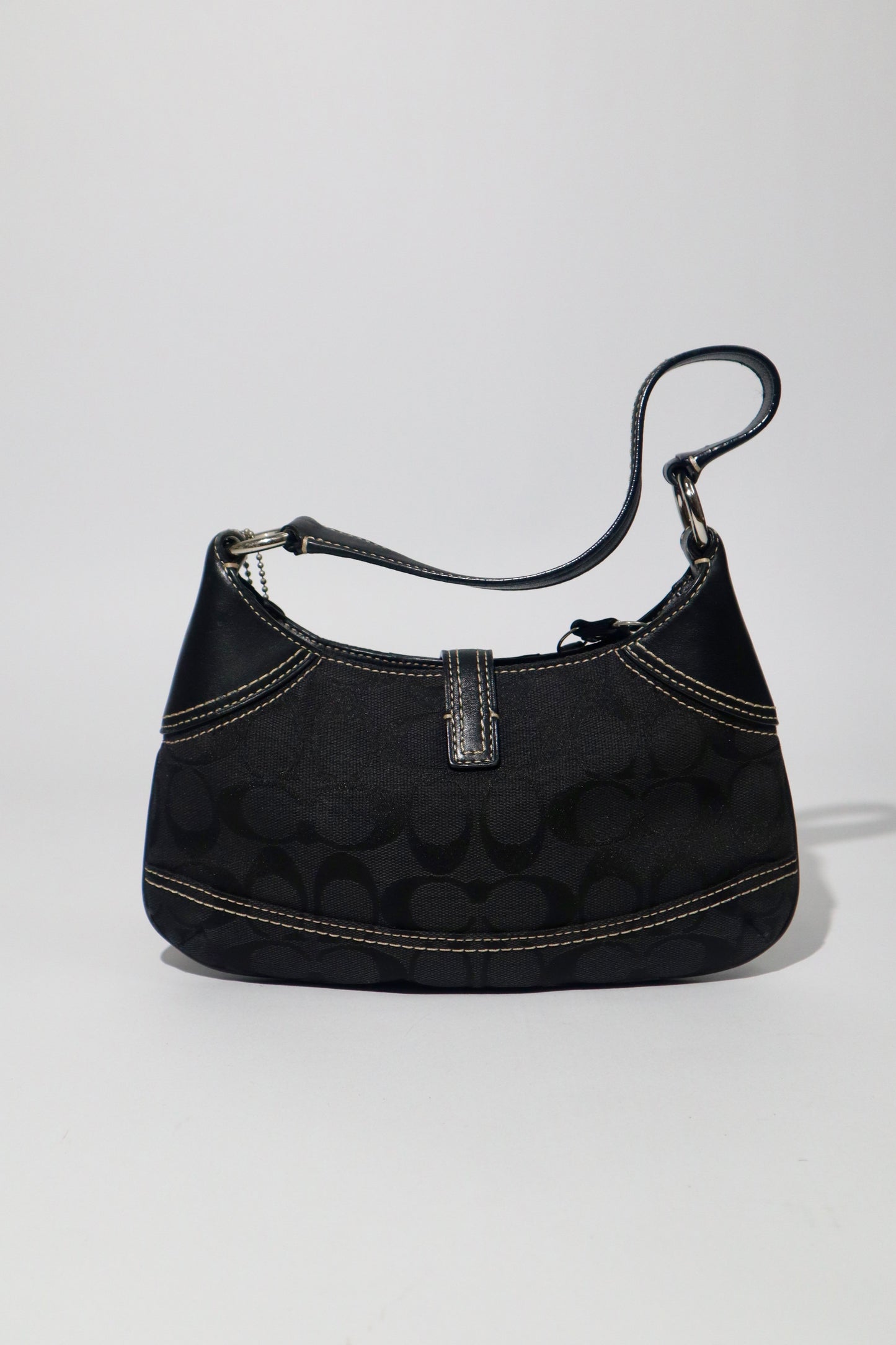Coach Signature Hampton Black Canvas Shoulder Bag with Silver Horsebit Buckle -10283