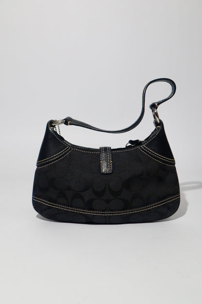Coach Signature Hampton Black Canvas Shoulder Bag with Silver Horsebit Buckle -10283