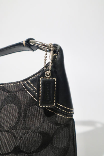 Coach Signature Hampton Black Canvas Shoulder Bag with Silver Horsebit Buckle -10283
