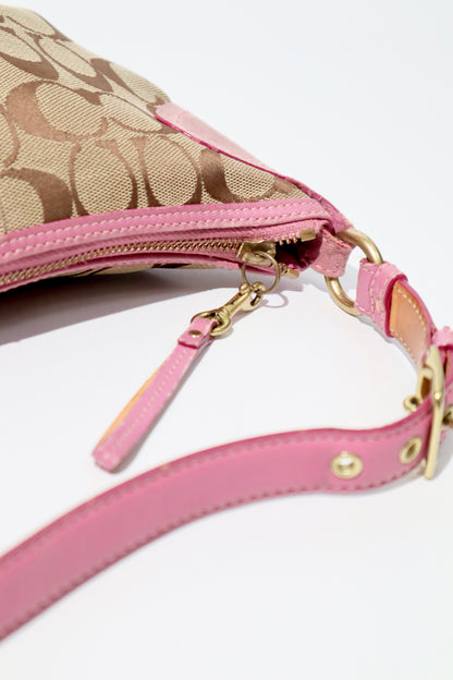 Vintage Coach Signature Hobo Bag in Pink Suede