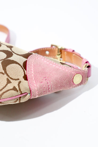 Vintage Coach Signature Hobo Bag in Pink Suede